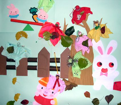 幼儿园环境布置墙面：叶子娃娃