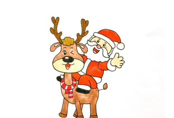 圣诞老人骑鹿简笔画